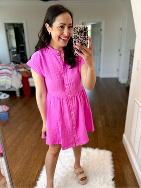 GAP Hot Pink Button-Front Mini Dress